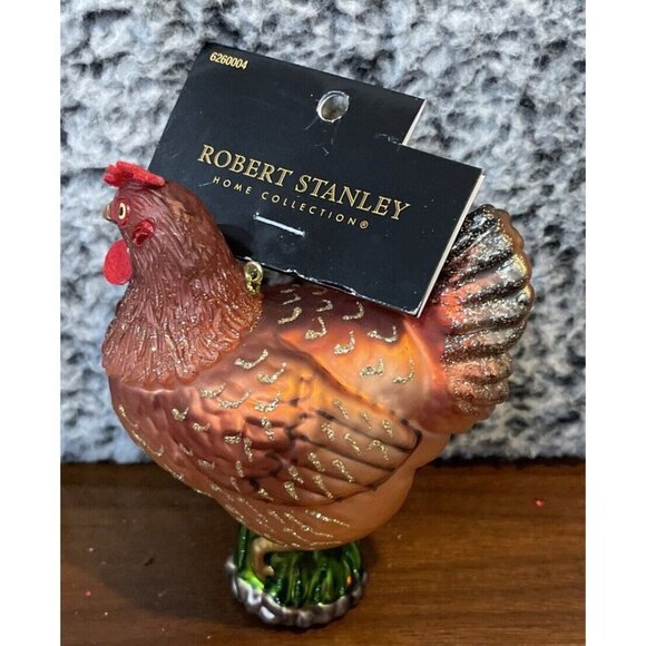 Robert Stanley Brown Chicken Hen Glass Christmas Holiday Tree Ornament NEW Farm - Picture 2 of 4